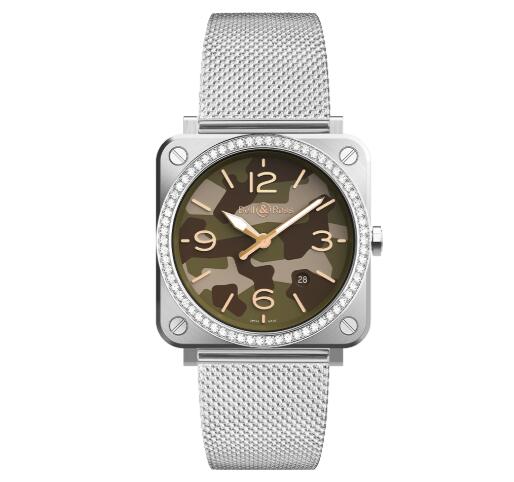 Bell and Ross brs Replica Watch BR S GREEN CAMO DIAMONDS metal chain